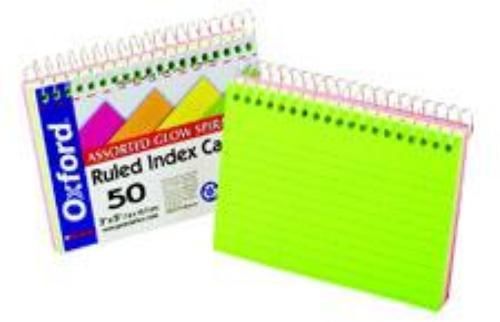 Ampad Oxford Index Cards 3&#039;&#039; x 5&#039;&#039; Spiral Ruled Assorted Neon