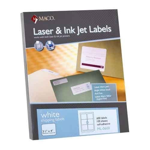 Chartpak Label Laser/Ink Jet White 3-1/3&#039;&#039; x 4&#039;&#039; 600 Count
