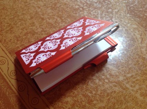 Wellspring Flipnotes Spring-Loaded Metal Note Pad W/ Pen Red Snowflake Design