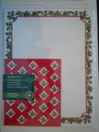 *NEW*~50 Luxury Christmas &#034;HOLLY &amp; BERRIES&#034; Computer Stationery Sheets &amp; Seals
