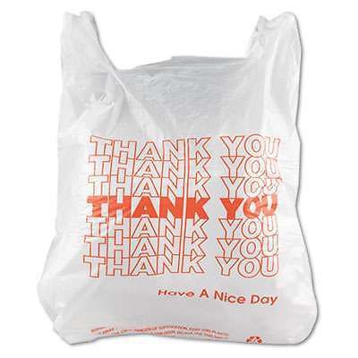 Inteplast group &#034;thank you&#034; handled t-shirt bags, 11 1/2 x 21, polyethylene, whi for sale