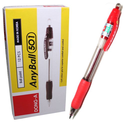 x12 Dong-A Soft Rubber Grip Anyball 501 Ballpoint pen 1.0mm - RED(12 Pcs)