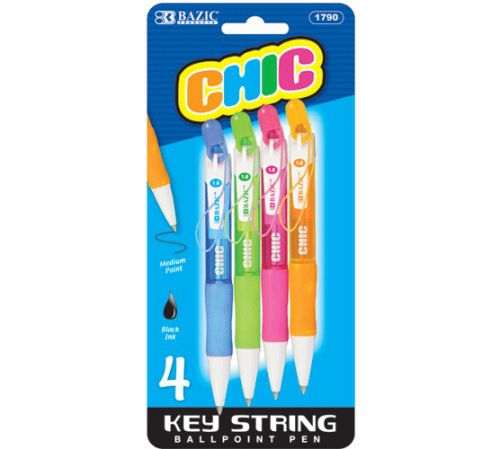 BAZIC Chic Mini Retractable Pen w/ Detachable Key String (4/Pack), Case of 24