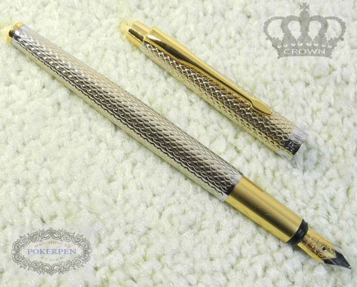 CROWN HQ stainless steel fountain pen S-70F + 5 Jinhao cartridges BLUE ink