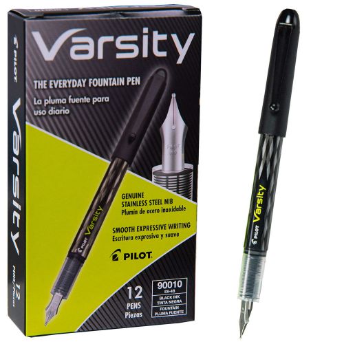 Pilot VArsity Disposable Fountain Pen, Black Ink, Box Of 12, 90010