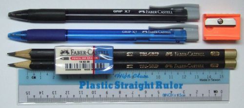 Faber-Castell Exam Set with TRI-GRIP 2B Pencils, Sharpener, Grip X7 Pens, Ruler
