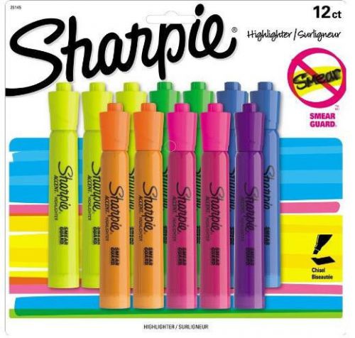Sharpie® 12 Count No Smear Assorted Color  Highlighters, Chisel Tip #25145