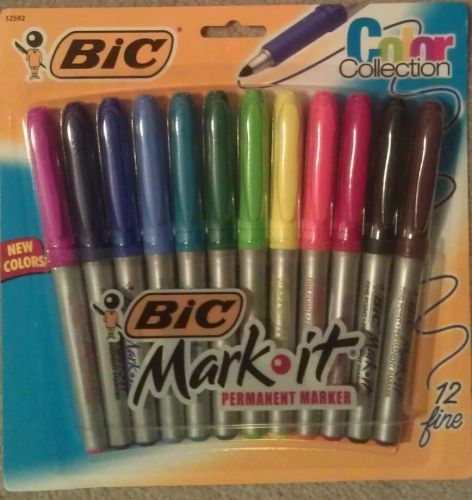 NEW 12 PACK BIC FINE POINT MARK IT PERMANENT MARKERS 32592 NEW COLORS