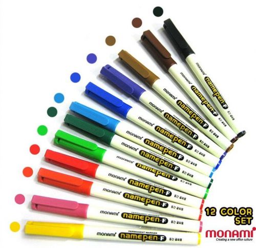 MONAMI Oil-based namepen-F Medium Permanent Marker 12 colors in 1 pack