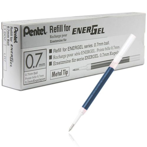 Pentel Refill Ink for EnerGel Lancelot Gel Pen, 0.7mm Metal Tip, Sky Blue, 12 pk