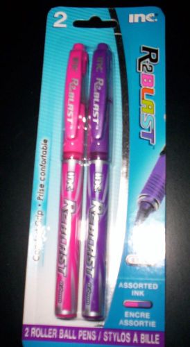 INC~ R2BLAST Pens 0.7mm~COMFORT GRIP~PINK&amp;PURPLE INK ROLLER BALL PENS-PACK OF2