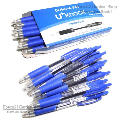 x12pcs Dong-A U-Knock Plus+ Gel Ink Blue 0.5mm Rollerball Pen 12pcs