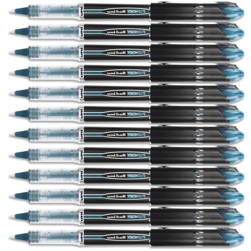 Uni-ball vision elite rollerball micro .5mm point blue/black ink 12-pens 69020 for sale