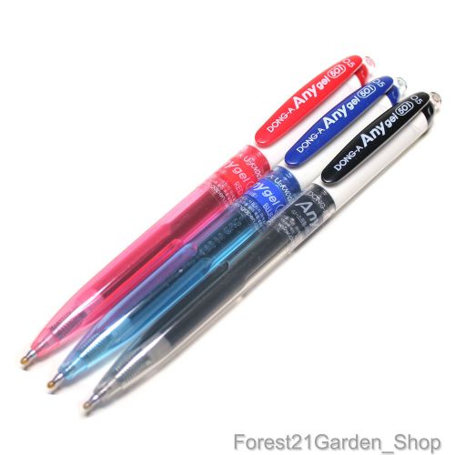 x3 Dong-a Any Gel 501 0.5mm Gel ink pen -3 Colors (Black1,Blue1,Red1)