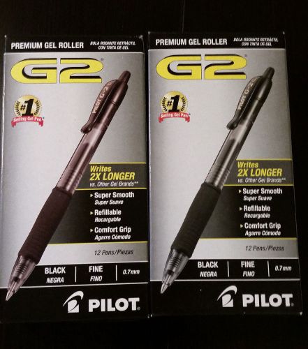 24 X BRAND NEW PILOT G2 BLACK GEL PENS 07mm Point GREAT BUY!! FAST SHIPPING