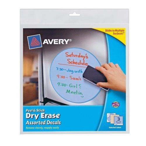 Avery Peel &amp; Stick Dry Erase Decals, Assorted Shapes, 10 x 10 Sheets, 3/Pack