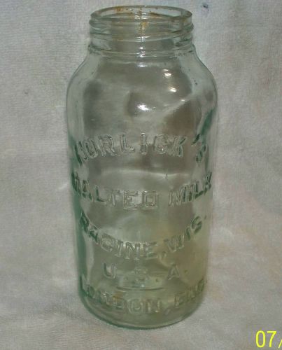 Bottle jar horlick&#039;s malted milk  aqua green embossed racine wis usa &amp; london for sale