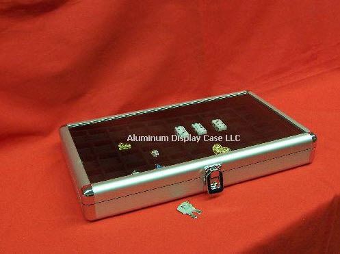 14 x 8 x 2&#034; aluminum display case w 50 sq black  insert for sale