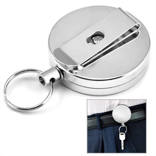 Stainless steel retractable key chain recoil ring belt clip ski pass id holder for sale