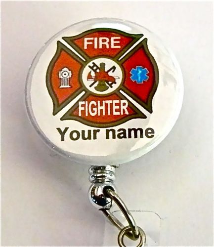 RED FIRE FIGHTER,RESCUE INSIGNIA ID BADGE RETRACTABLE REEL PARAMEDIC, MEDICAL,