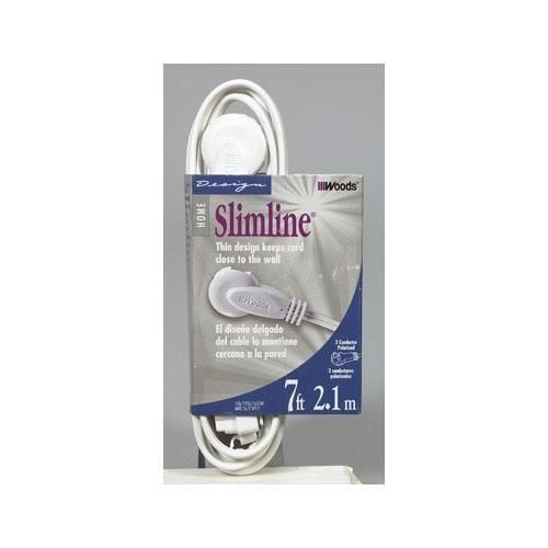 SlimLine 2236 Flat Plug Extension Cord, 2-Wire, White, 7-Foot New