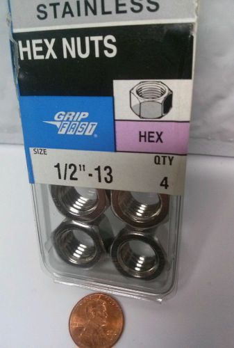 4-PACK-Stainless Steel Finished Hex Nut-1/2&#034;-13-new in box,nice shine,free U.S.