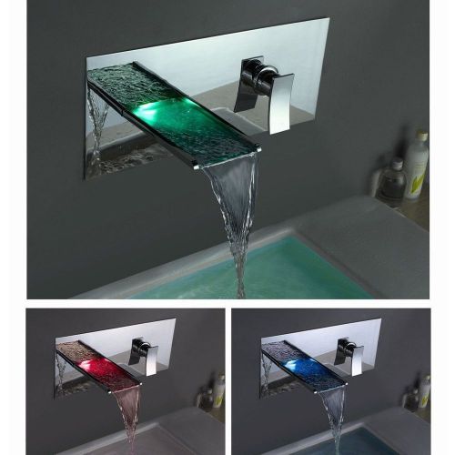Yanksmart NEW LED Waterfall Bathroom Chrome Brass Faucet Vanity Sink Mixer Tap