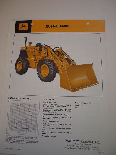 John deere jd644-a jd 644 a 644a wheel loader tractor brochure &#039;71 original mint for sale