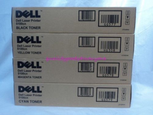 Dell 5100CN Toner Set Black Cyan Magenta Yellow New Genuine Sealed Boxes OEM