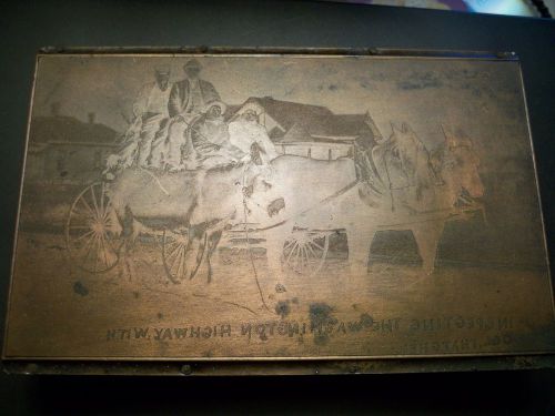 Antique Copper Printing Plate Col. Thatcher Inspecting Washington Highway 1913