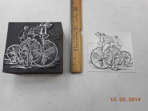 Letterpress Printing Printers Block, 3 Racing High Wheel Bicycles