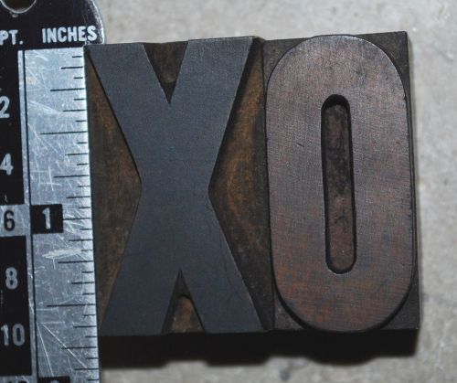 Vintage / Antique Letterpress Wood Printer&#039;s Type &#034;XO&#034;, 10 line, 1 11/16&#034; tall