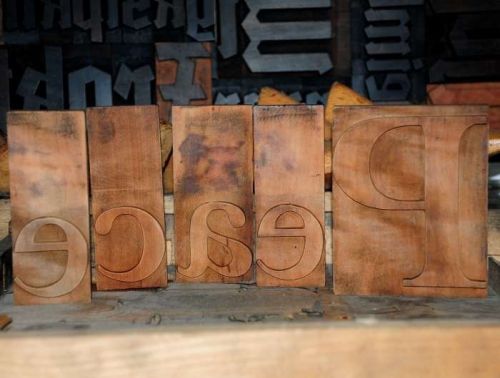 &#034;peace&#034; rare wood type woodtype font letterpress printing blocks vintage old for sale