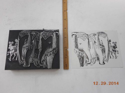 Letterpress Printing Printers Block, Large, Circus Elephants, Performer on Horse