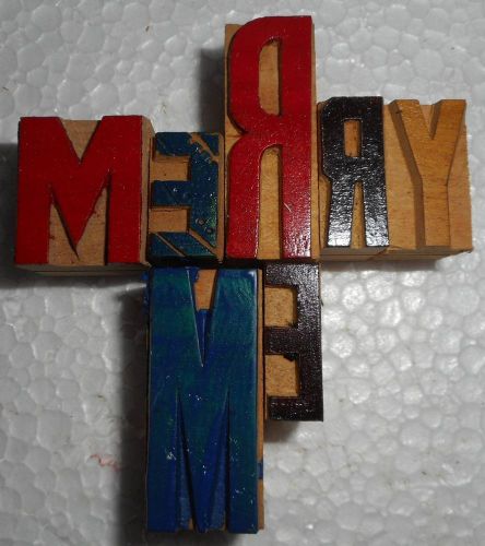&#039;Merry Me&#039; Letterpress Wood Type Used Hand Crafted Made In India B993