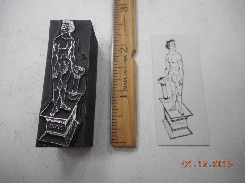 Letterpress Printing Printers Block, Nude Male Statue w Fig Leaf
