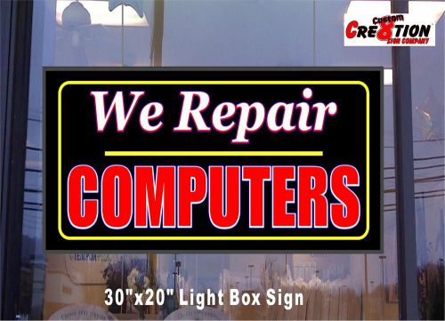 20&#034; x 30&#034; led light box window sign - we repair computers- neon / banner altern for sale