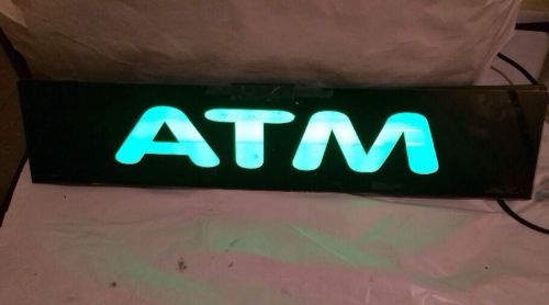Authentic Large Green Fluorescent Cash Machine ATM Light Up Illuminated Sign