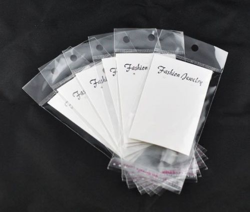 100pcs White Earring Fashion Jewelry Display Hanging Cards W/Self Adhesive Bags