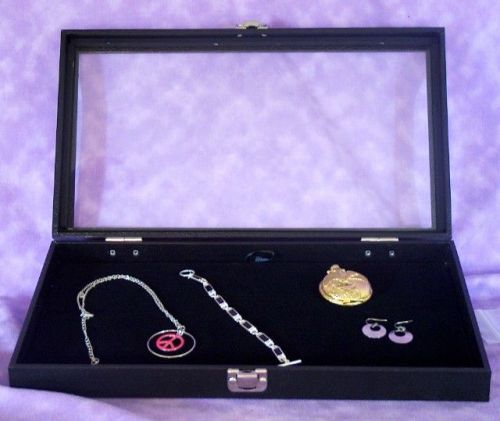 JEWELRY TRAY WITH HINGED GLASS LID W/ BLACK  VELVET