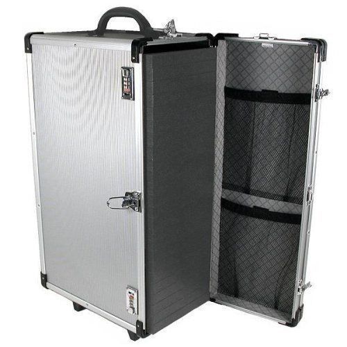 Aluminum rolling travel jewelry sales case with 24 white stackable trays for sale