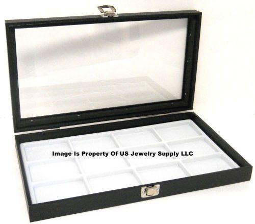 12 glass top lid white 12 space collectors jewelry display box cases for sale