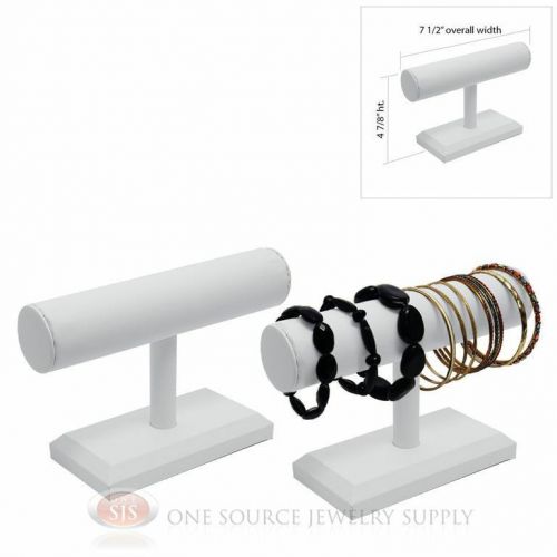 (2) 4 7/8&#034; White Leather 1 Tier T-Bar Round Jewelry Bracelet Display