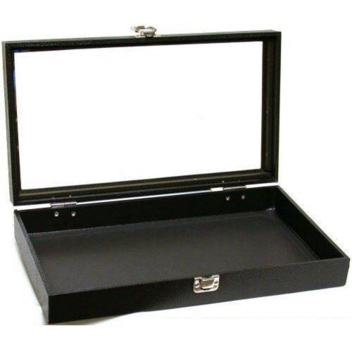 Black Jewelry Travel Showcase Display Glass Lid Case, Free Shipping, New