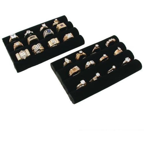 2 Black Velvet Ring Tray Jewelry Pad Showcase Display