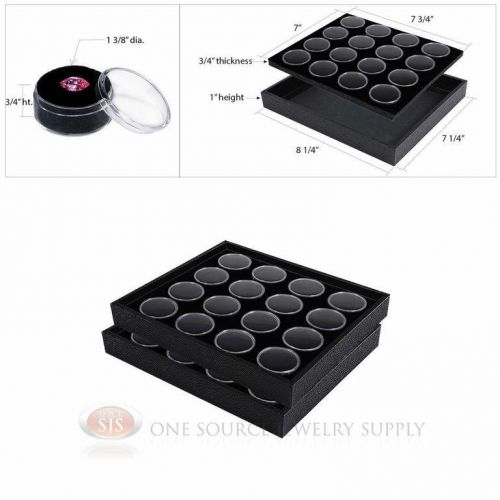 (2) black wooden trays w/ black 16 gem jar inserts jewelry gemstone display for sale