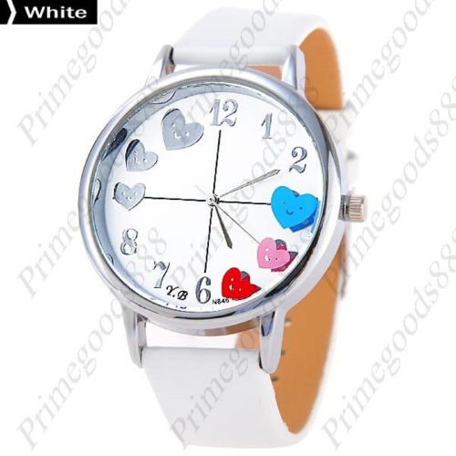 Smiling Heart PU Leather Round Analog Quartz Wrist Wristwatch Women&#039;s White