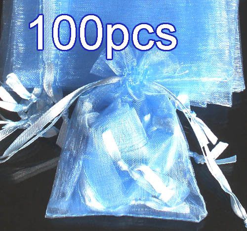 100x Solid Baby Blue Organza Bag Pouch for Xmas New Year Gift 12x9cm(4.5x3.5inch