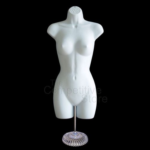 White female dress mannequin countertop form (hips long) + economic plastic base for sale