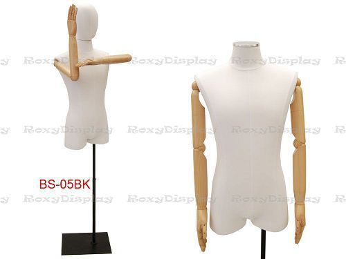 Male Body Form With Linen White Jesery Cover #JF-M1WLARM+BS-05BK